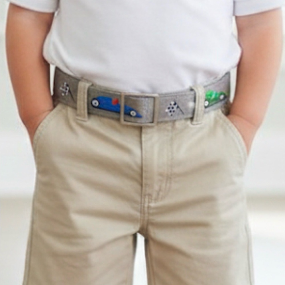 Myself Belts Kids' Small 3T Khaki Beige Belt with Racing Car Design